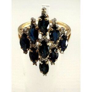 Antique 10K Gold Marquise Cut Sapphire Ring - Size 5.5